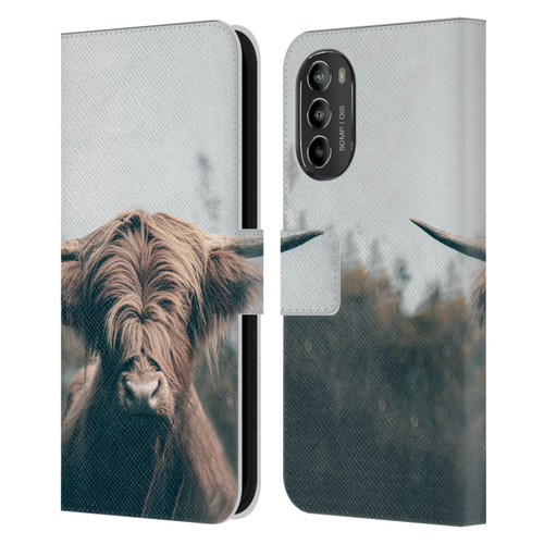 Patrik Lovrin Animal Portraits Highland Cow Leather Book Wallet Case Cover For Motorola Moto G82 5G