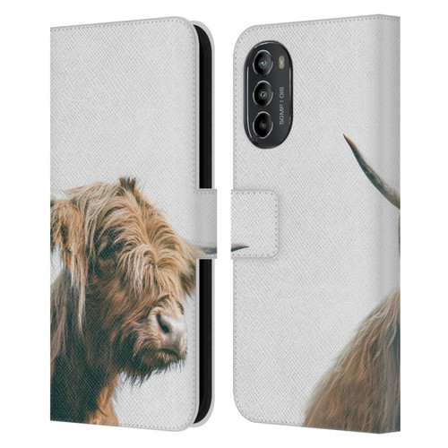 Patrik Lovrin Animal Portraits Majestic Highland Cow Leather Book Wallet Case Cover For Motorola Moto G82 5G