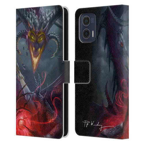 Piya Wannachaiwong Black Dragons Enchanted Leather Book Wallet Case Cover For Motorola Moto G73 5G