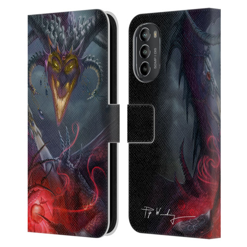 Piya Wannachaiwong Black Dragons Enchanted Leather Book Wallet Case Cover For Motorola Moto G82 5G