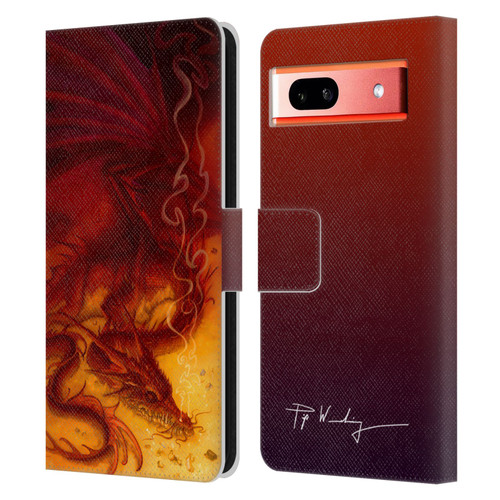 Piya Wannachaiwong Dragons Of Fire Treasure Leather Book Wallet Case Cover For Google Pixel 7a