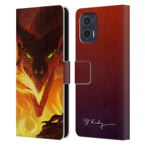 Piya Wannachaiwong Dragons Of Fire Glare Leather Book Wallet Case Cover For Motorola Moto G73 5G