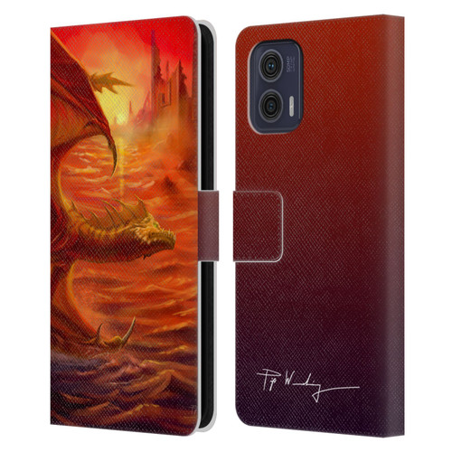 Piya Wannachaiwong Dragons Of Fire Lakeside Leather Book Wallet Case Cover For Motorola Moto G73 5G