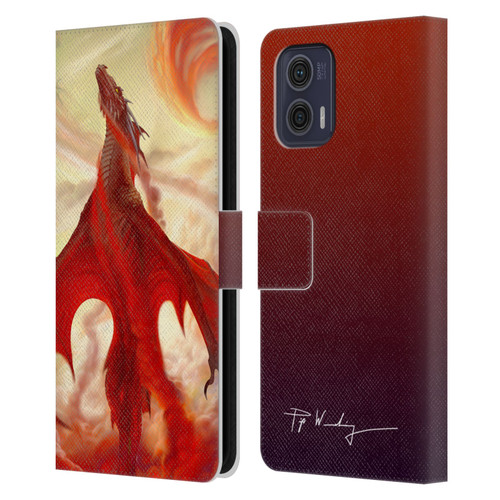 Piya Wannachaiwong Dragons Of Fire Mighty Leather Book Wallet Case Cover For Motorola Moto G73 5G