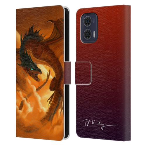 Piya Wannachaiwong Dragons Of Fire Sunrise Leather Book Wallet Case Cover For Motorola Moto G73 5G