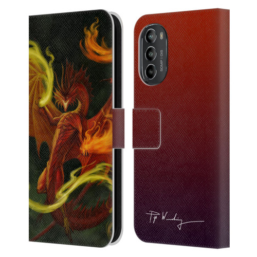Piya Wannachaiwong Dragons Of Fire Magical Leather Book Wallet Case Cover For Motorola Moto G82 5G