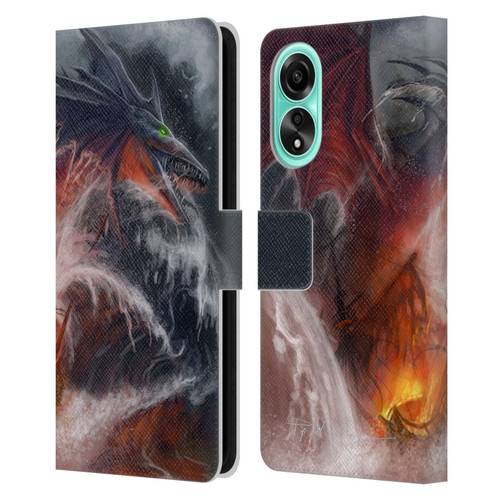 Piya Wannachaiwong Dragons Of Sea And Storms Sea Fire Dragon Leather Book Wallet Case Cover For OPPO A78 5G