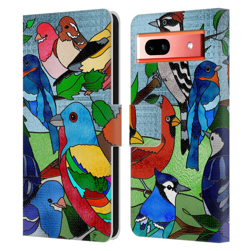 Suzan Lind Birds Stained Glass Leather Book Wallet Case Cover For Google Pixel 7a