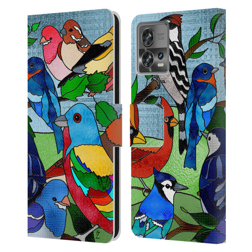 Suzan Lind Birds Stained Glass Leather Book Wallet Case Cover For Motorola Moto Edge 30 Fusion