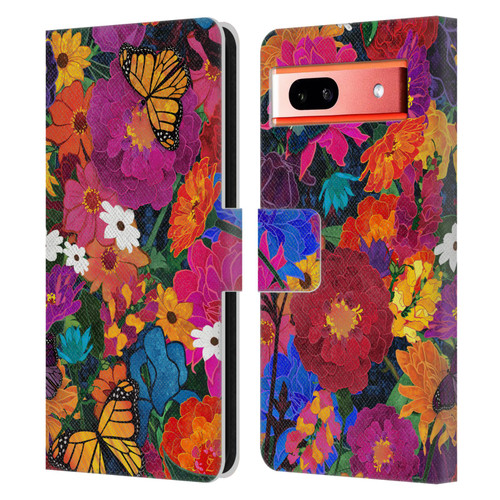 Suzan Lind Butterflies Flower Collage Leather Book Wallet Case Cover For Google Pixel 7a