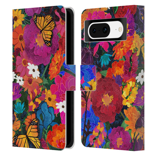 Suzan Lind Butterflies Flower Collage Leather Book Wallet Case Cover For Google Pixel 8