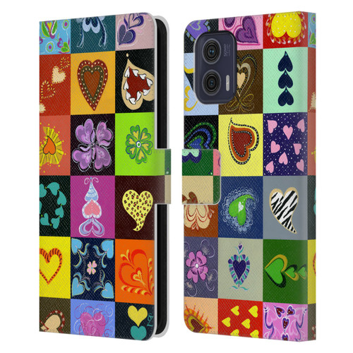 Suzan Lind Colours & Patterns Heart Quilt Leather Book Wallet Case Cover For Motorola Moto G73 5G