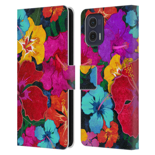 Suzan Lind Colours & Patterns Tropical Hibiscus Leather Book Wallet Case Cover For Motorola Moto G73 5G