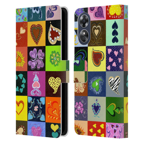 Suzan Lind Colours & Patterns Heart Quilt Leather Book Wallet Case Cover For OPPO A17