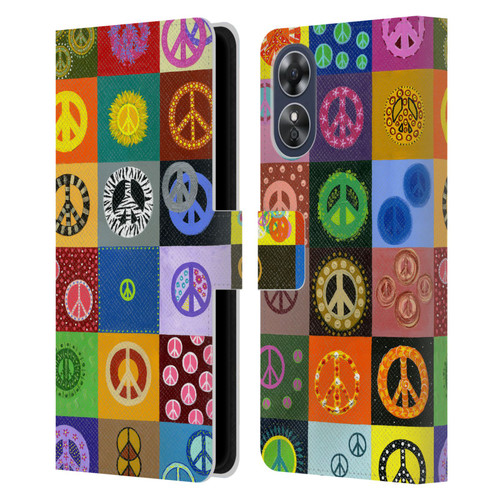 Suzan Lind Colours & Patterns Peace Quilt Leather Book Wallet Case Cover For OPPO A17