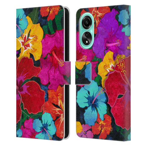 Suzan Lind Colours & Patterns Tropical Hibiscus Leather Book Wallet Case Cover For OPPO A78 4G