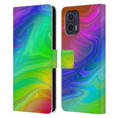 Suzan Lind Marble Rainbow Leather Book Wallet Case Cover For Motorola Moto G73 5G