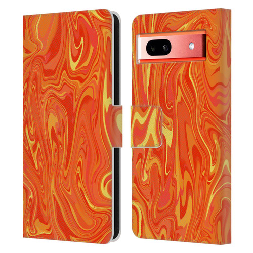 Suzan Lind Marble 2 Orange Leather Book Wallet Case Cover For Google Pixel 7a