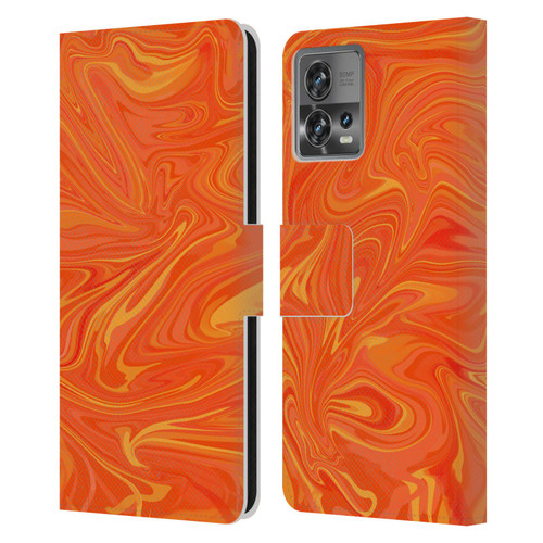 Suzan Lind Marble 2 Honey Orange Leather Book Wallet Case Cover For Motorola Moto Edge 30 Fusion