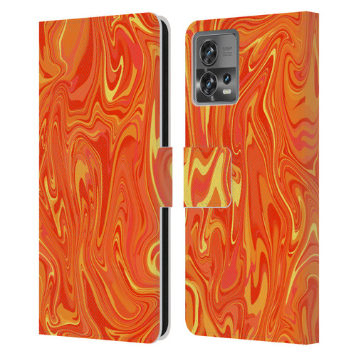 Suzan Lind Marble 2 Orange Leather Book Wallet Case Cover For Motorola Moto Edge 30 Fusion