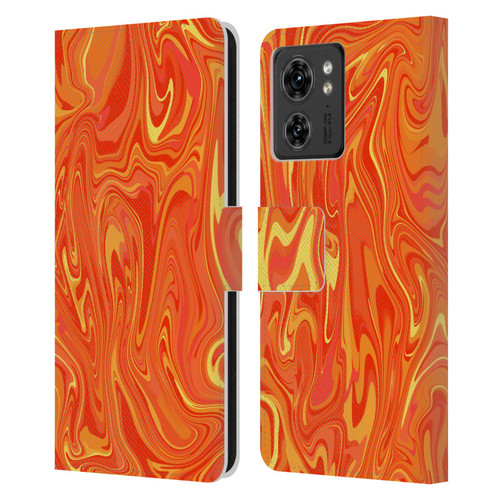 Suzan Lind Marble 2 Orange Leather Book Wallet Case Cover For Motorola Moto Edge 40