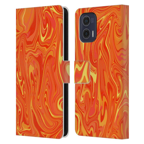 Suzan Lind Marble 2 Orange Leather Book Wallet Case Cover For Motorola Moto G73 5G