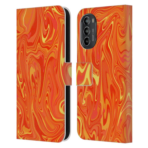 Suzan Lind Marble 2 Orange Leather Book Wallet Case Cover For Motorola Moto G82 5G