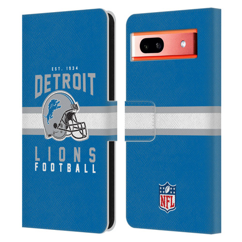 NFL Detroit Lions Graphics Helmet Typography Leather Book Wallet Case Cover For Google Pixel 7a