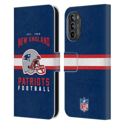 NFL New England Patriots Graphics Helmet Typography Leather Book Wallet Case Cover For Motorola Moto G82 5G