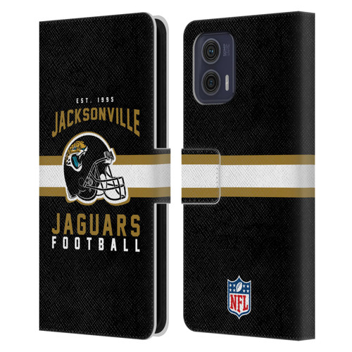 NFL Jacksonville Jaguars Graphics Helmet Typography Leather Book Wallet Case Cover For Motorola Moto G73 5G