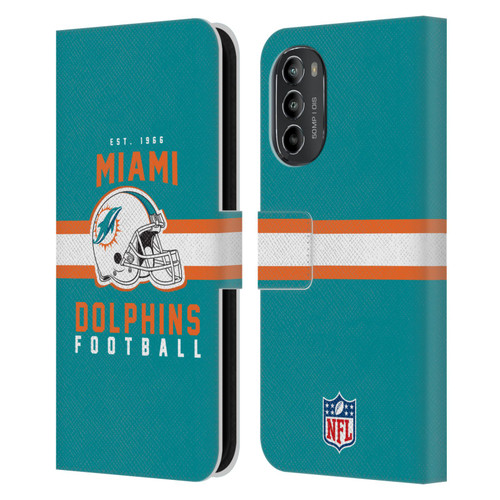 NFL Miami Dolphins Graphics Helmet Typography Leather Book Wallet Case Cover For Motorola Moto G82 5G