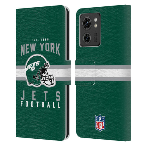 NFL New York Jets Graphics Helmet Typography Leather Book Wallet Case Cover For Motorola Moto Edge 40