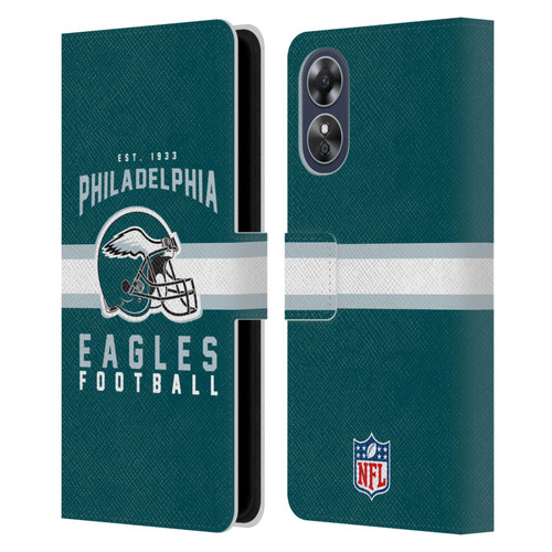 NFL Philadelphia Eagles Graphics Helmet Typography Leather Book Wallet Case Cover For OPPO A17