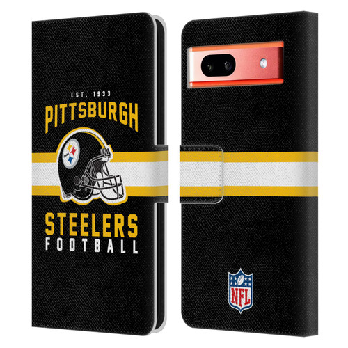 NFL Pittsburgh Steelers Graphics Helmet Typography Leather Book Wallet Case Cover For Google Pixel 7a