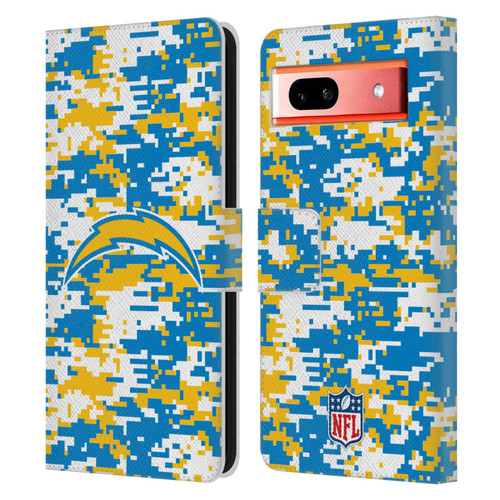 NFL Los Angeles Chargers Graphics Digital Camouflage Leather Book Wallet Case Cover For Google Pixel 7a