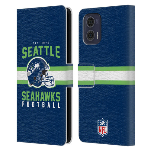 NFL Seattle Seahawks Graphics Helmet Typography Leather Book Wallet Case Cover For Motorola Moto G73 5G