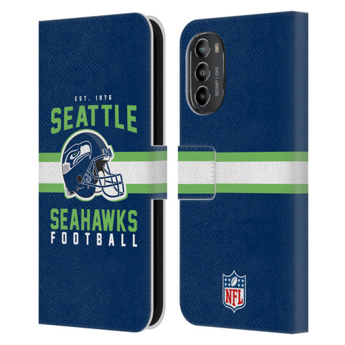 NFL Seattle Seahawks Graphics Helmet Typography Leather Book Wallet Case Cover For Motorola Moto G82 5G