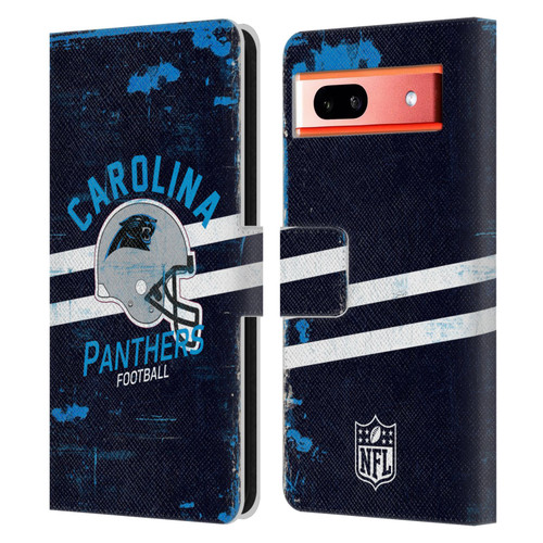 NFL Carolina Panthers Logo Art Helmet Distressed Leather Book Wallet Case Cover For Google Pixel 7a