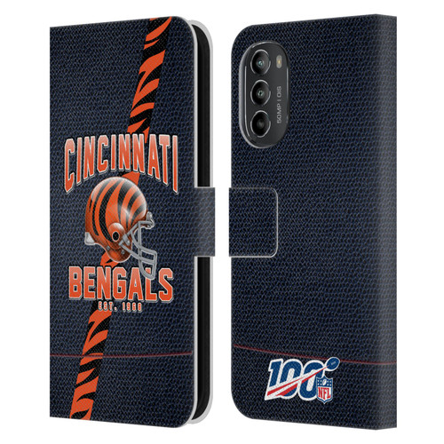 NFL Cincinnati Bengals Logo Art Football Stripes Leather Book Wallet Case Cover For Motorola Moto G82 5G