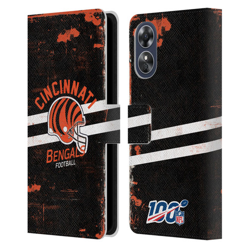 NFL Cincinnati Bengals Logo Art Helmet Distressed Leather Book Wallet Case Cover For OPPO A17