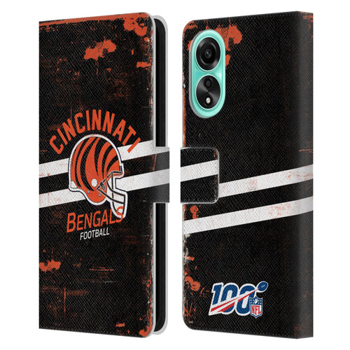 NFL Cincinnati Bengals Logo Art Helmet Distressed Leather Book Wallet Case Cover For OPPO A78 4G
