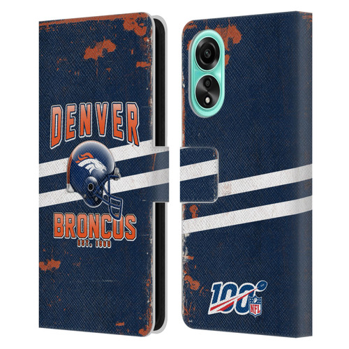 NFL Denver Broncos Logo Art Helmet Distressed Leather Book Wallet Case Cover For OPPO A78 4G