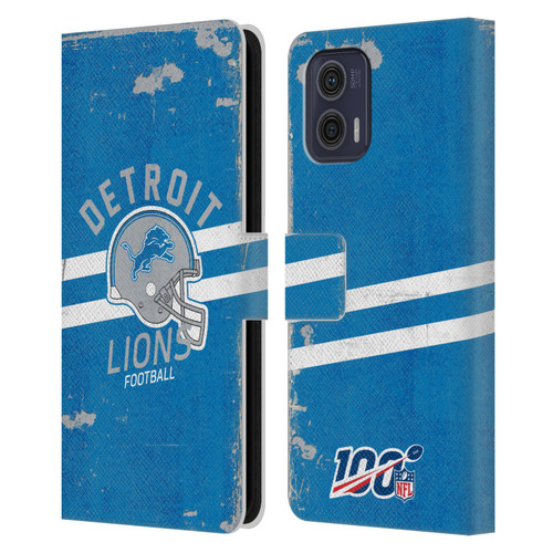 NFL Detroit Lions Logo Art Helmet Distressed Leather Book Wallet Case Cover For Motorola Moto G73 5G