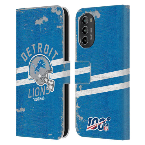 NFL Detroit Lions Logo Art Helmet Distressed Leather Book Wallet Case Cover For Motorola Moto G82 5G