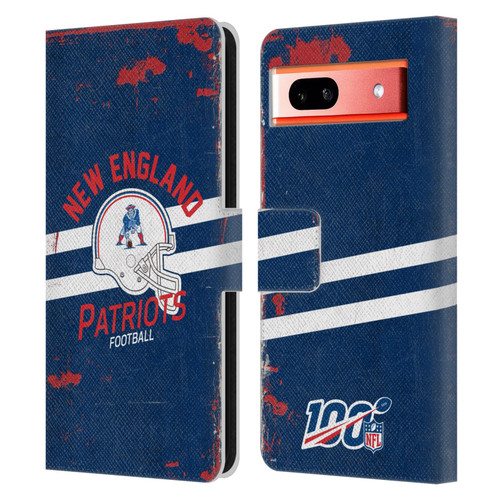 NFL New England Patriots Logo Art Helmet Distressed Leather Book Wallet Case Cover For Google Pixel 7a