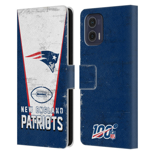 NFL New England Patriots Logo Art Banner Leather Book Wallet Case Cover For Motorola Moto G73 5G