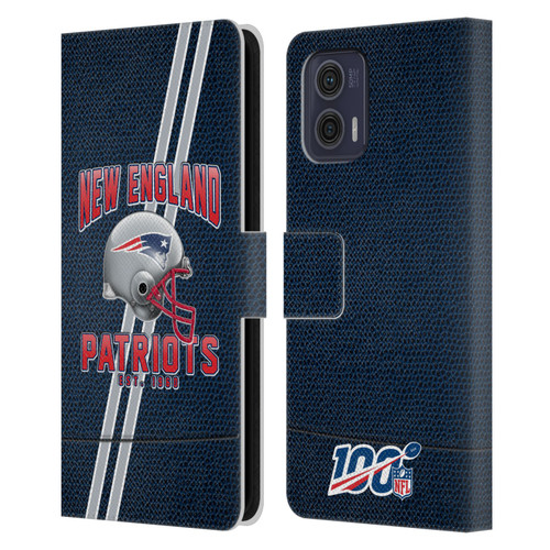 NFL New England Patriots Logo Art Football Stripes Leather Book Wallet Case Cover For Motorola Moto G73 5G