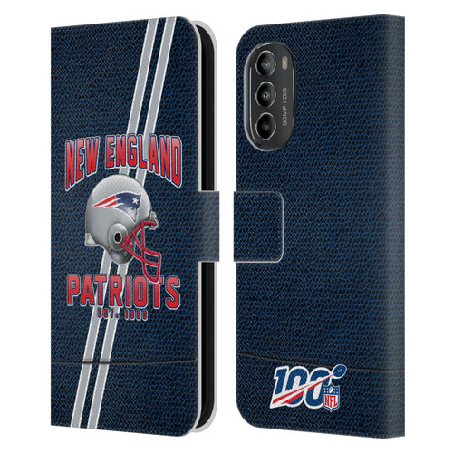 NFL New England Patriots Logo Art Football Stripes Leather Book Wallet Case Cover For Motorola Moto G82 5G