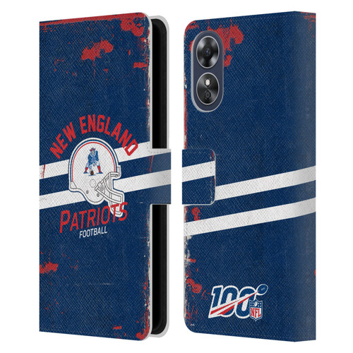 NFL New England Patriots Logo Art Helmet Distressed Leather Book Wallet Case Cover For OPPO A17