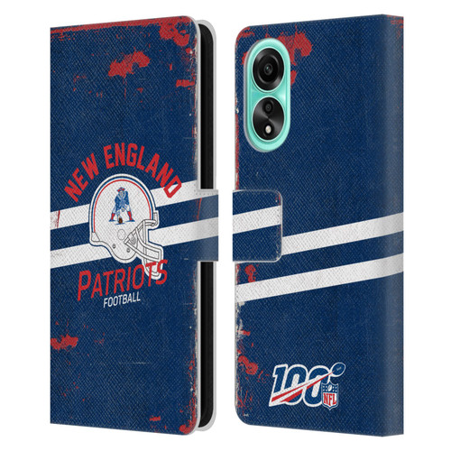 NFL New England Patriots Logo Art Helmet Distressed Leather Book Wallet Case Cover For OPPO A78 4G